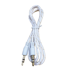 Aux Audio Cable 3.5mm Male to Male Woven Fabric Cotton (White)