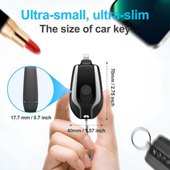 Power Bank Key Chain Black & Pink Portable Emergency Fast Finger Mini 1500mah Type C Android & iPhone Plug