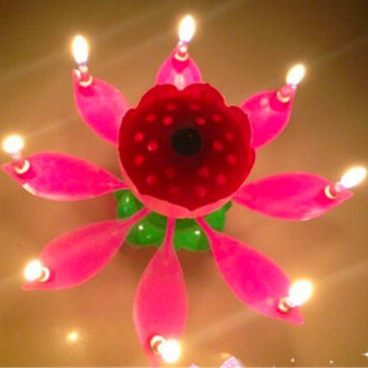 Happy Birthday Musical Magical Opening Flower Candle For Party