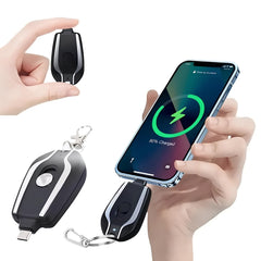 Power Bank Key Chain Black & Pink Portable Emergency Fast Finger Mini 1500mah Type C Android & iPhone Plug