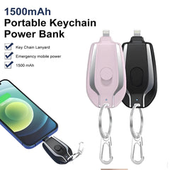 Power Bank Key Chain Black & Pink Portable Emergency Fast Finger Mini 1500mah Type C Android & iPhone Plug