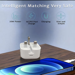 3 Pin Power Adapter 20W USB-C White Folding pins Fast Charger For iPhone