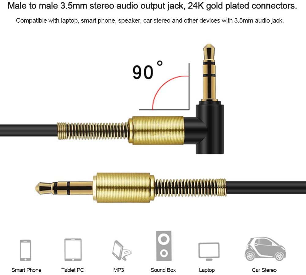 Cable Male to Male For Speakers Headphones Deck Car Connection from mobile to Amplifiers L-Shaped Spring highly Durable 1.5 Meter 3.5mm AUX