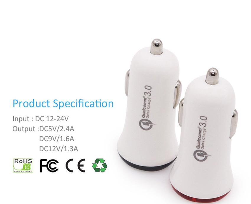 Car Charger 15W 6V/3A Adapter Mini Universal (Quick Charge White)