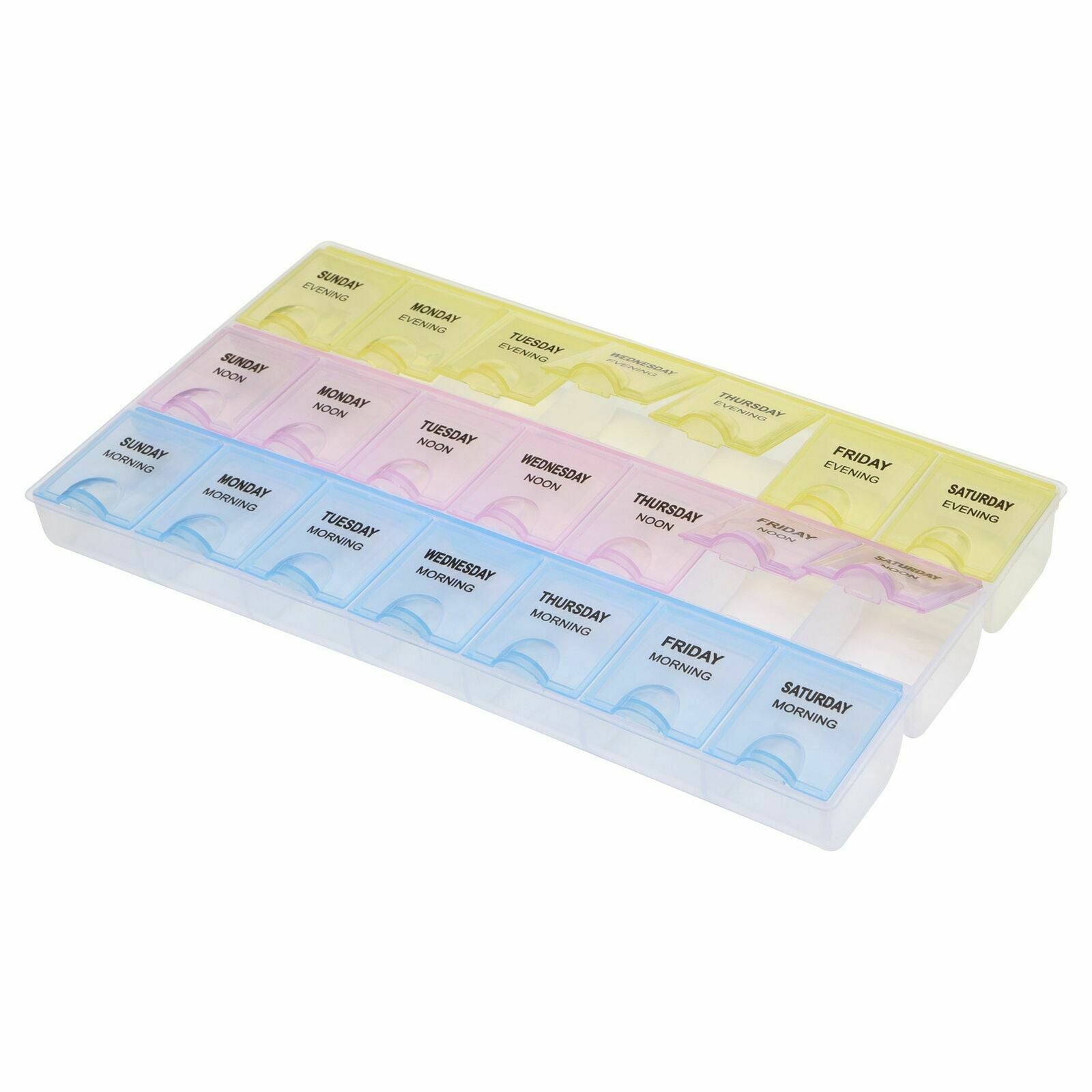 Weekly 7 Days Portable Pill Tablet Medicine Storage Organizer Box Manager, 21 Grids Morning, Noon & Night Weekly Planner For Medicine, Pill Box